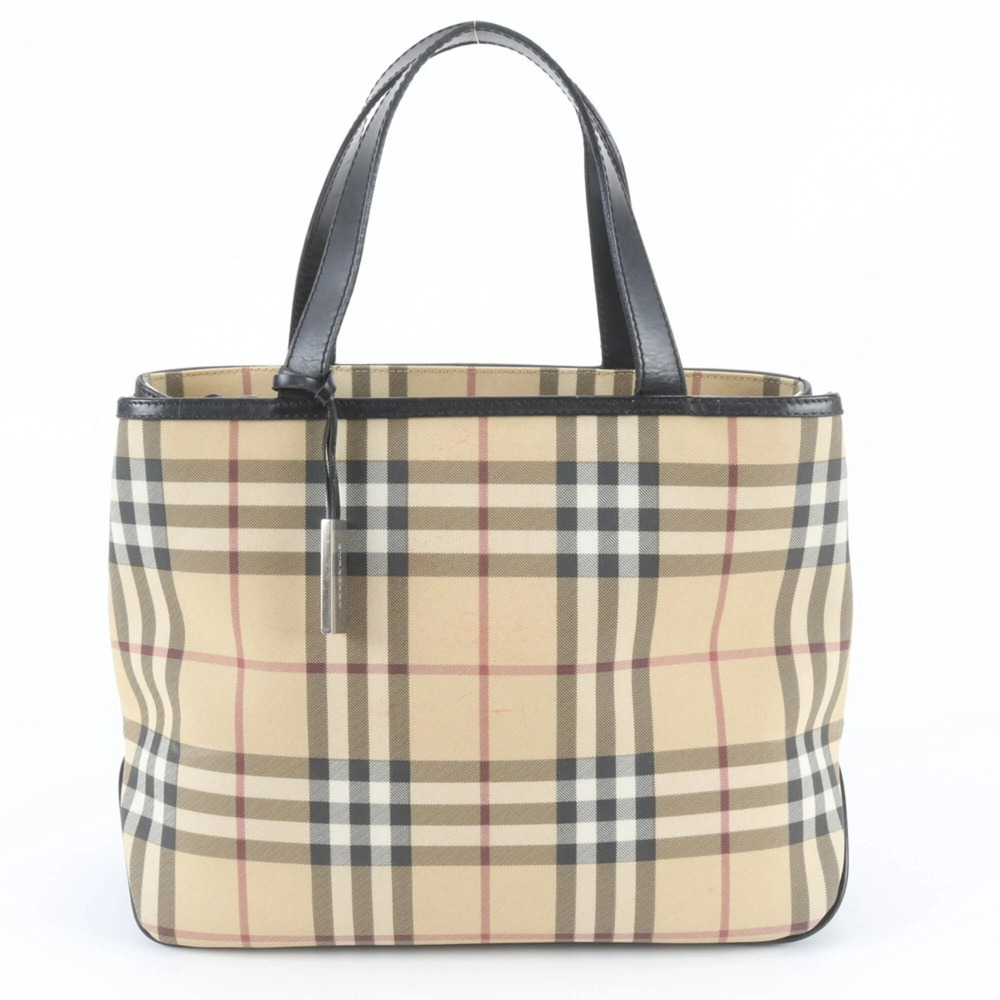 Burberry Nova Check Leather Tote Bag, Shoulder Handbag, Beige, Women's